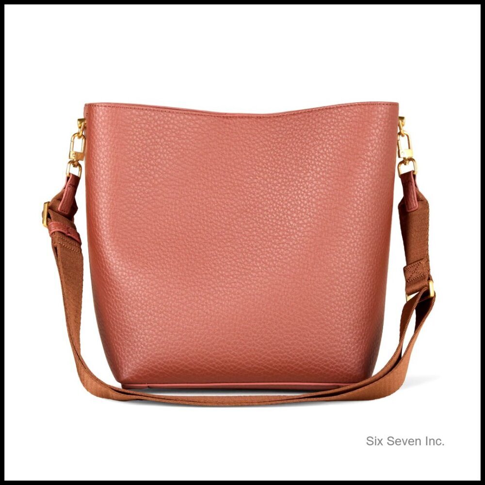 Soft Pebbled Faux Leather Bucket Tote Minimalist Crossbody Bag Adjustable Strap